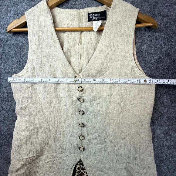 Vintage Dawn Joy Fashions Romper Womens Medium Leopard Linen 90s Earthy Chic - Picture 5 of 6